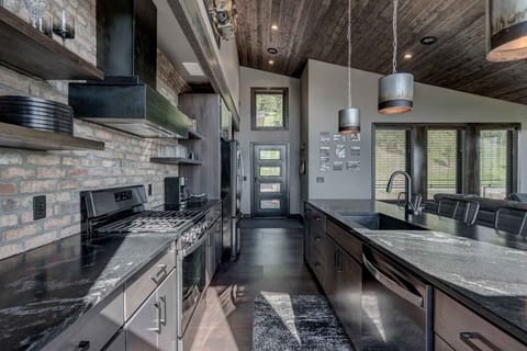 Open well stocked kitchen.