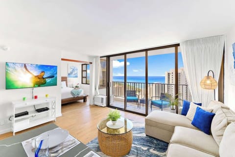Fully renovated spacious condo with a stunning ocean view from the living room.