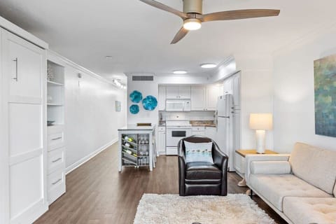 Large couch and two armchairs provide ample opportunity for socialization and relaxing