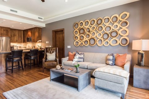 Kick back your feet and relax in the cozy living area.