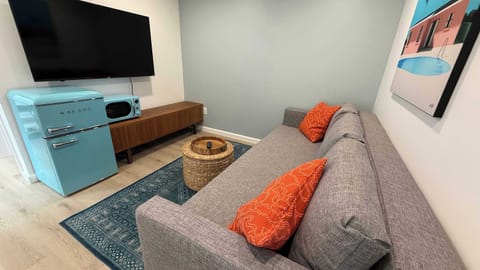 Living area with sleeper sofa, mini-fridge and microwave