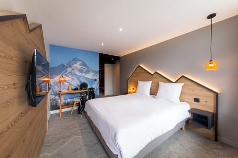 Relax on the comfy double bed after a day outside.