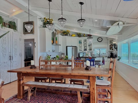 Large dining table for shared meals with a beautiful view 
