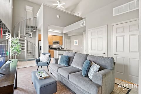 Living room with sleeper sofa and smart TV