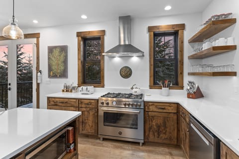 Enjoy the well-stocked kitchen & 36" Bertazonni range imported from Italy