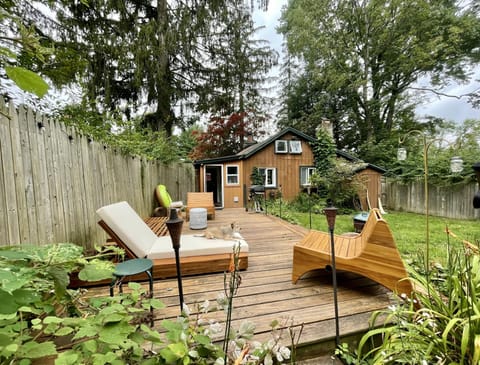Relax in our beautiful deck with comfortable chaise lounges, bbq & gas firepit. 