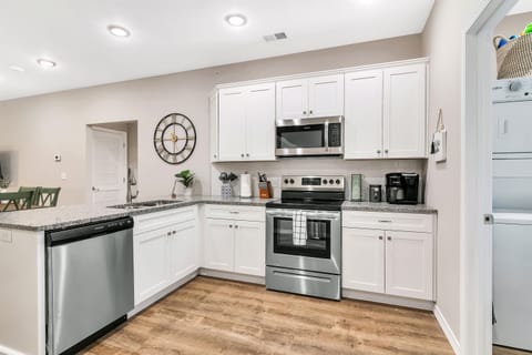 Fully stocked kitchen.