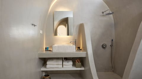 Amaya Serenity Villa Private Pool - Caldera View | Bathroom | Shower, designer toiletries, hair dryer, bathrobes