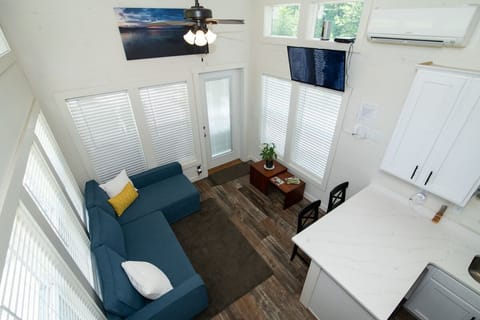 Living room view from the loft, fast wifi and Roku streaming TV.