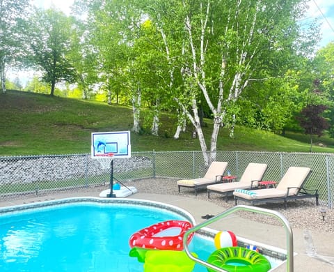 Our pool features a ball hoop perfect for kids to play