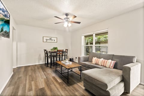 Large living room area with pull out sofa (can sleep up to two people). 