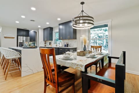 Dining indoors is fancy and plenty of space for everyone