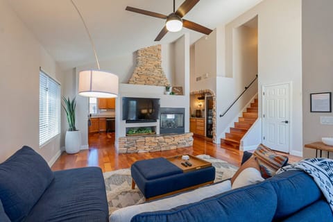 Warm up during the cool season by the cozy gas fire-place.