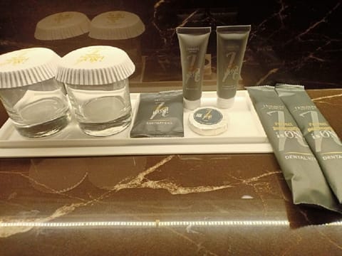 Shower, rainfall showerhead, hair dryer, bathrobes