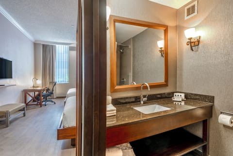 Room, 2 Double Beds, Non Smoking | Bathroom | Free toiletries, hair dryer, towels, soap