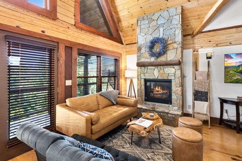 Stacked Stone Gas Fireplace in the Cozy Living Room