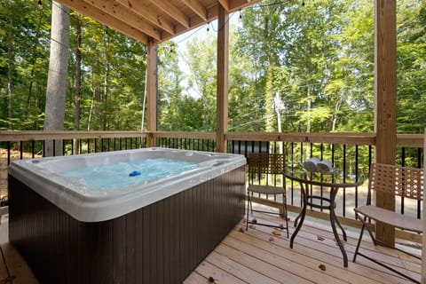 Relax in the secluded and private hot tub on the back deck.