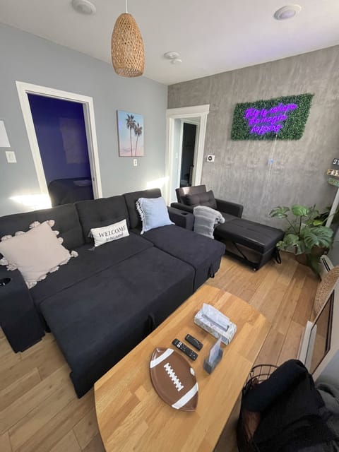Living room with lots of light and bonus sofa bed and chair bed. 