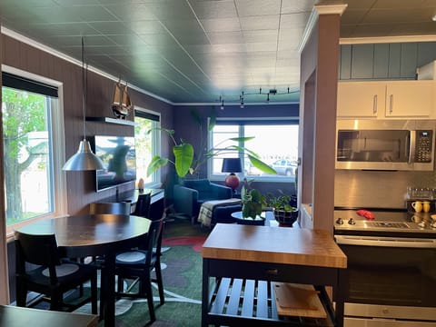 From kitchen into dining & living areas