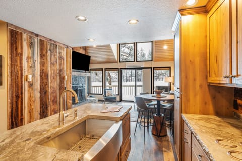 Large fully stocked kitchen.