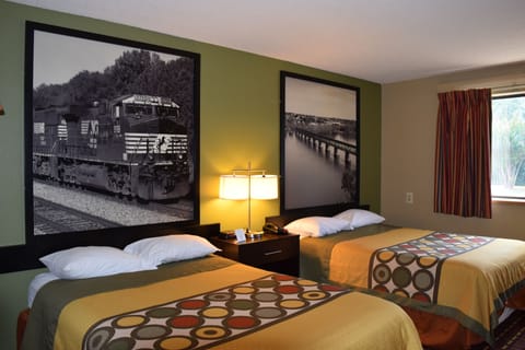 Double Room, 2 Double Beds | Desk, laptop workspace, blackout drapes, iron/ironing board