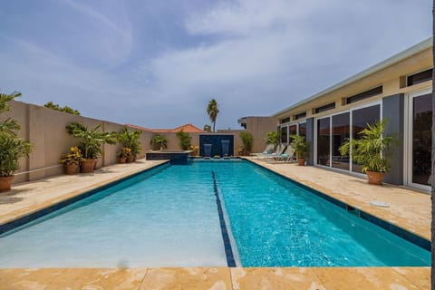 We have a large pool that can hold eight people.