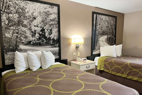 Double Room, 2 Double Beds | Desk, laptop workspace, blackout drapes, iron/ironing board