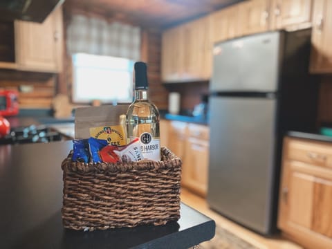 Enjoy a snack and even a glass of wine after the travel to our cabin.