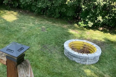 Fire pit in backyard