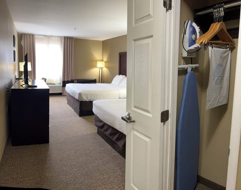 Room, 2 Queen Beds, Non Smoking | Desk, blackout drapes, iron/ironing board, free WiFi