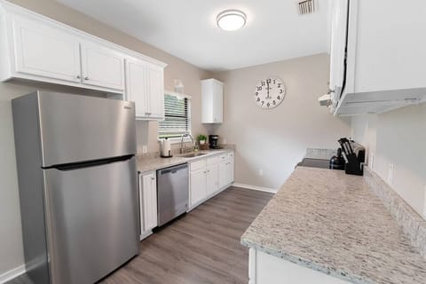 Stainless steel appliances and granite counter tops