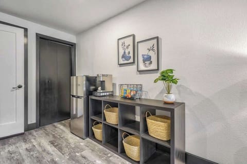 Complete with a mini fridge/freezer and a coffee station, you'll have just the right amount of amenities while on your travels!