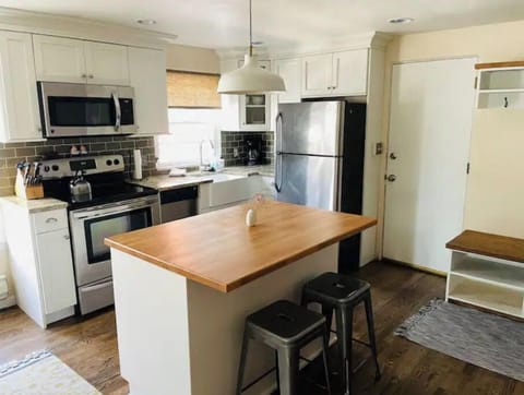 Good sized butcher block island!