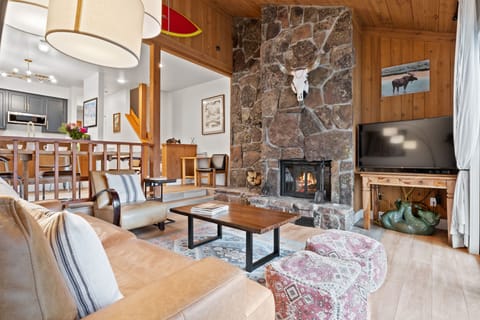 Living Room with Steps up to Kitchen, Dining