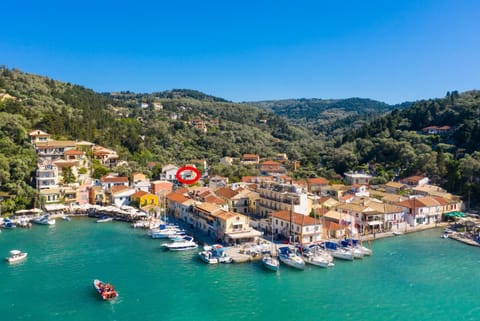 Aerial view of Lakka showing location of Niki Studio Tria