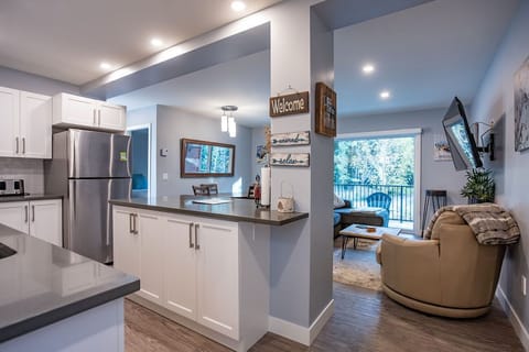 Orford Condo | Private kitchen | Coffee/tea maker, full-size fridge, microwave, oven