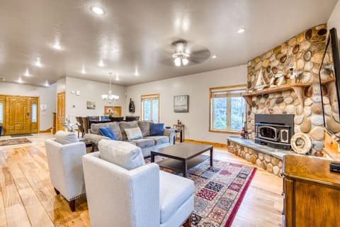 Gather around the cozy fireplace with family and friends