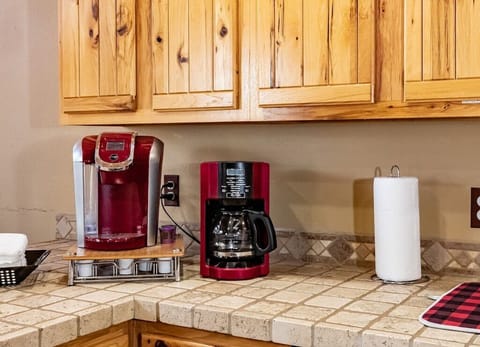 Enjoy our coffee bar with both a regular coffeepot and a Keurig