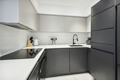 modern kitchen and washer/dryer

