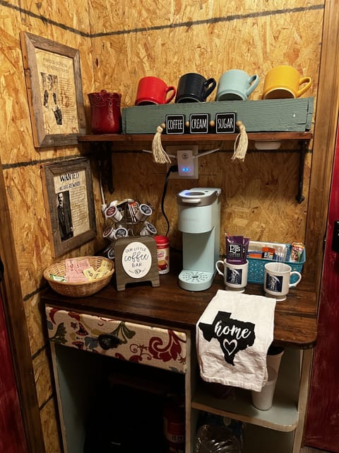 Rustic Casita Foyer - Coffee Bar & Guest Book. Coffee, tea, and snacks provided.
