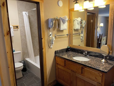 Standard Room, 1 King Bed, Pet Friendly | Bathroom | Combined shower/tub, hair dryer, towels