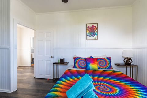 bed with rainbow details