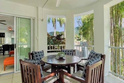 A spacious terrace invites you to enjoy meals outdoors.