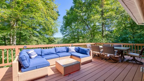 The retractable awning will cover deck seating area.  
