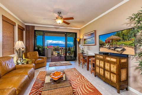 Relax in your island-inspired living room where tropical breezes and sparkling ocean views invite you to unwind in style after a day of adventure.
