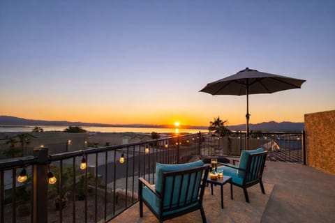 Full view of the lake, sunset and mountains, every day and night