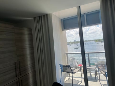 Balcony with a water view.