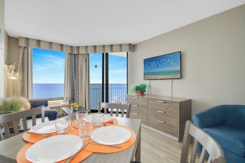 Chic relaxation hub with a view of the ocean blues