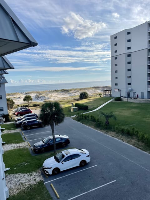 View of beach from balcony