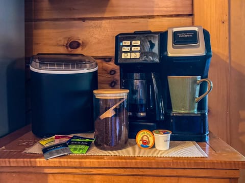 Ice maker and coffee drip/Keurig combo. Coffee and tea are supplied!